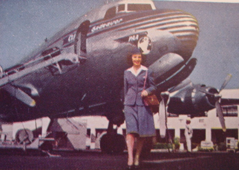 1940s A Stewardess walking away from a Pan Am DC4